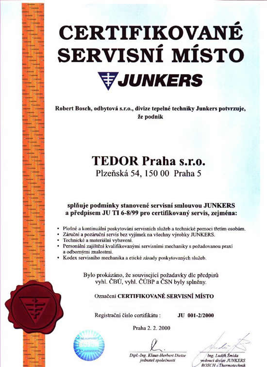 Certifikované servisní místo JUNKERS